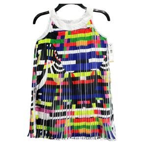 Nicole Miller Dress Girls M Rainbow Printed Pleated High Neck Sleeveless Resort